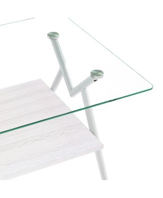 Modern Glass Coffee Table with White Metal Legs