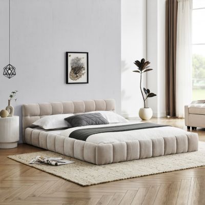 Streamdale Queen Size Upholstered Platform Bed with Chenille Fabric Headboard