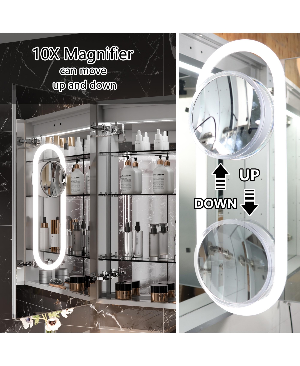 Smart Led Medicine Cabinet with Anti-Fog, Dimming, Outlet