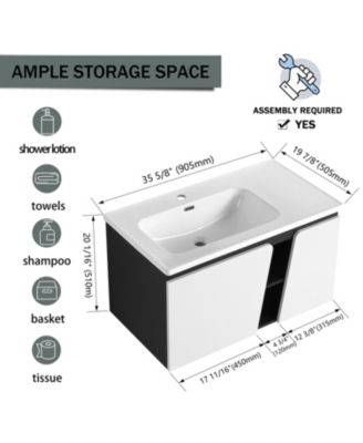 36" Wall-Mounted Vanity with Ceramic Sink & Soft-Close Doors