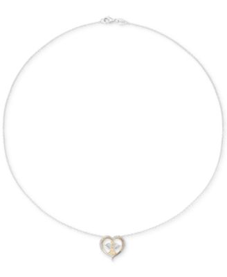 Diamond Angel Heart 18" Pendant Necklace (1/8 ct. t.w.) in Sterling Silver & 14k Gold-Plate