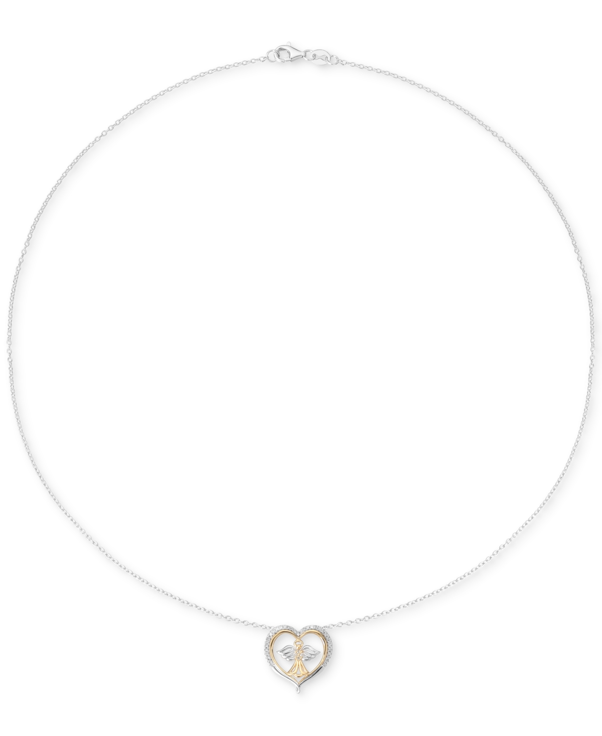 Macy's Diamond Angel Heart 18" Pendant Necklace (1/8 Ct. T.w.) In Sterling Silver & 14k Gold-plate In Sterling Silver  Gold-plate