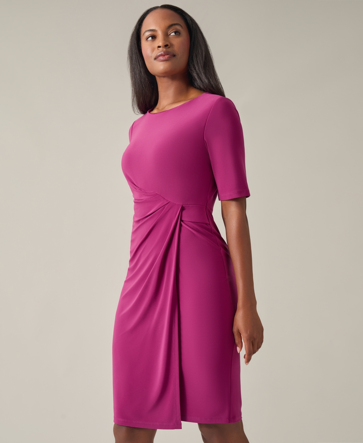 Kasper Women's Solid Pleat-Front Elbow-Sleeve Dress