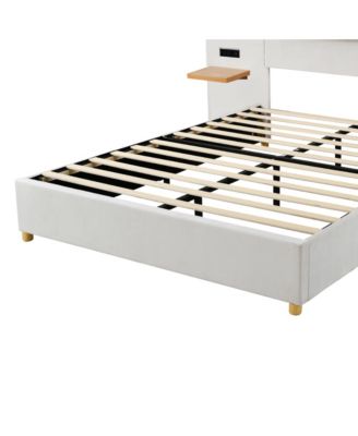 Streamdale Queen Bed with Outlets, Pillows, Shelves, Velvet