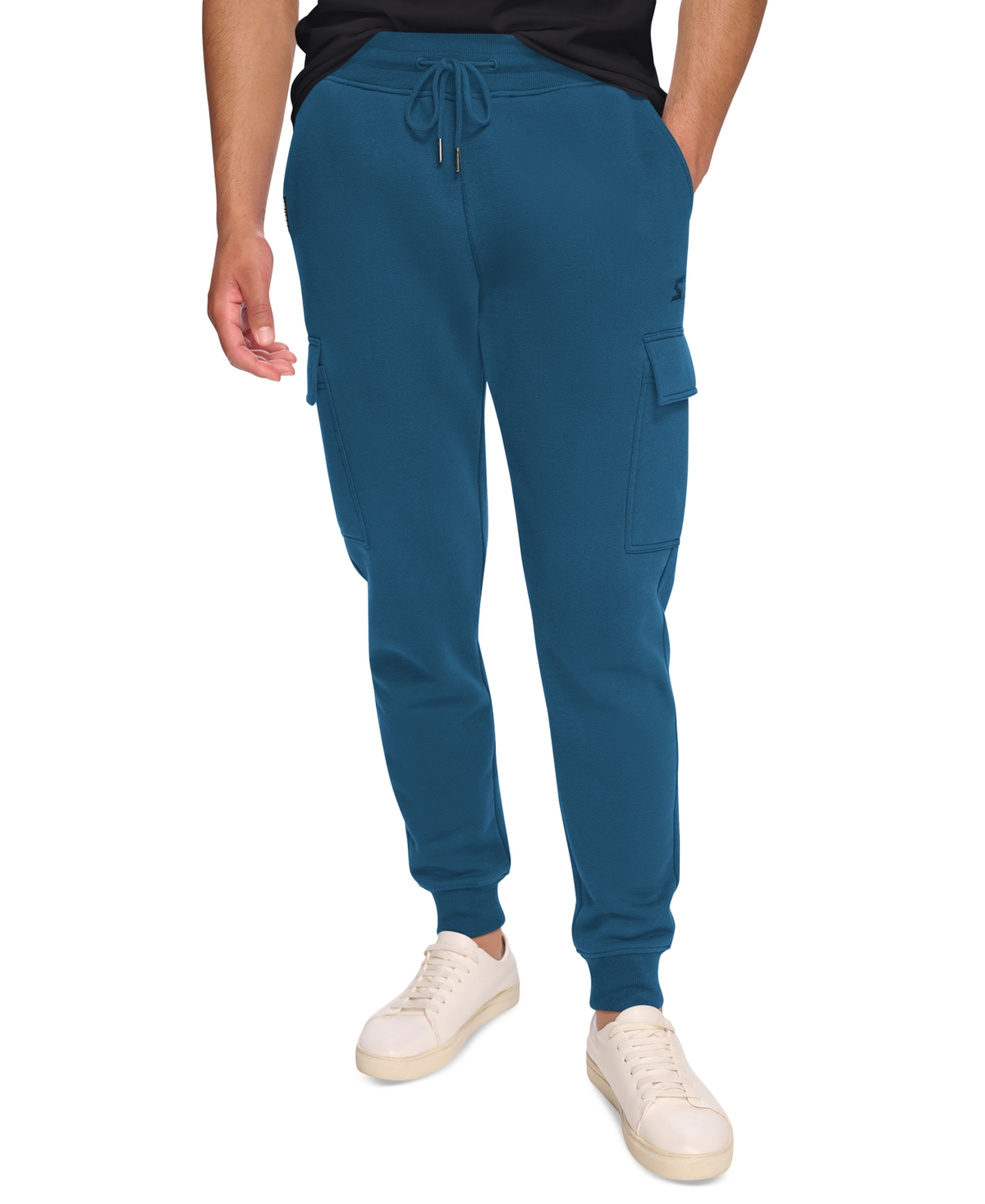 Men's Classic-fit Fleece Cargo Joggers In Med Blue