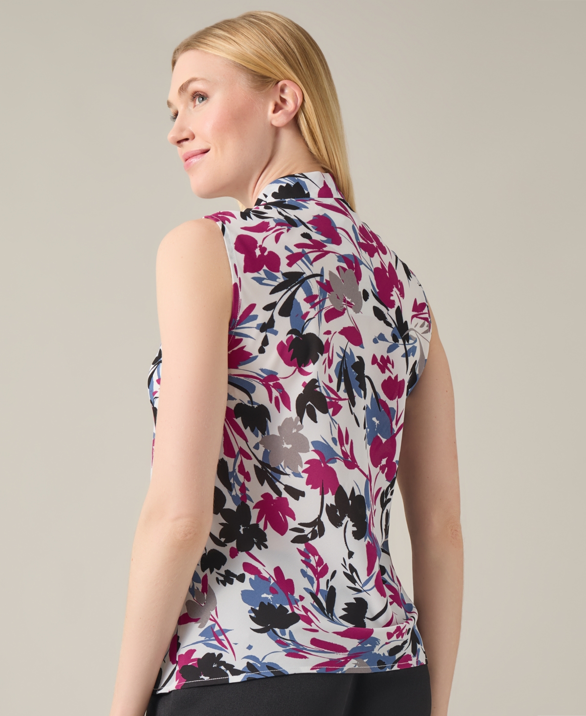 Kasper Women's Sleeveless Tie-Front Blouse -Cerise Multi