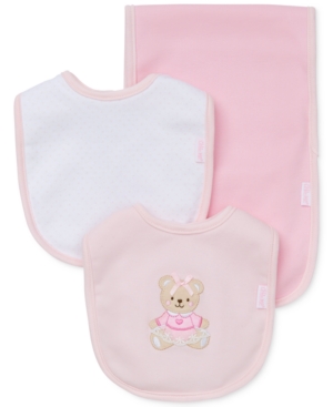 image of Little Me Baby Girls 3-Piece Sweet Bear Bib & Burp Cloth Set