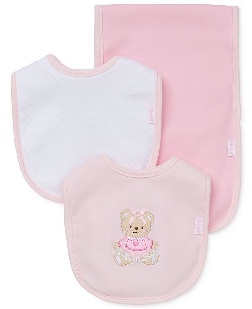 Little Me Baby Girls 3 Piece Sweet Bear Bib Burp Cloth Set