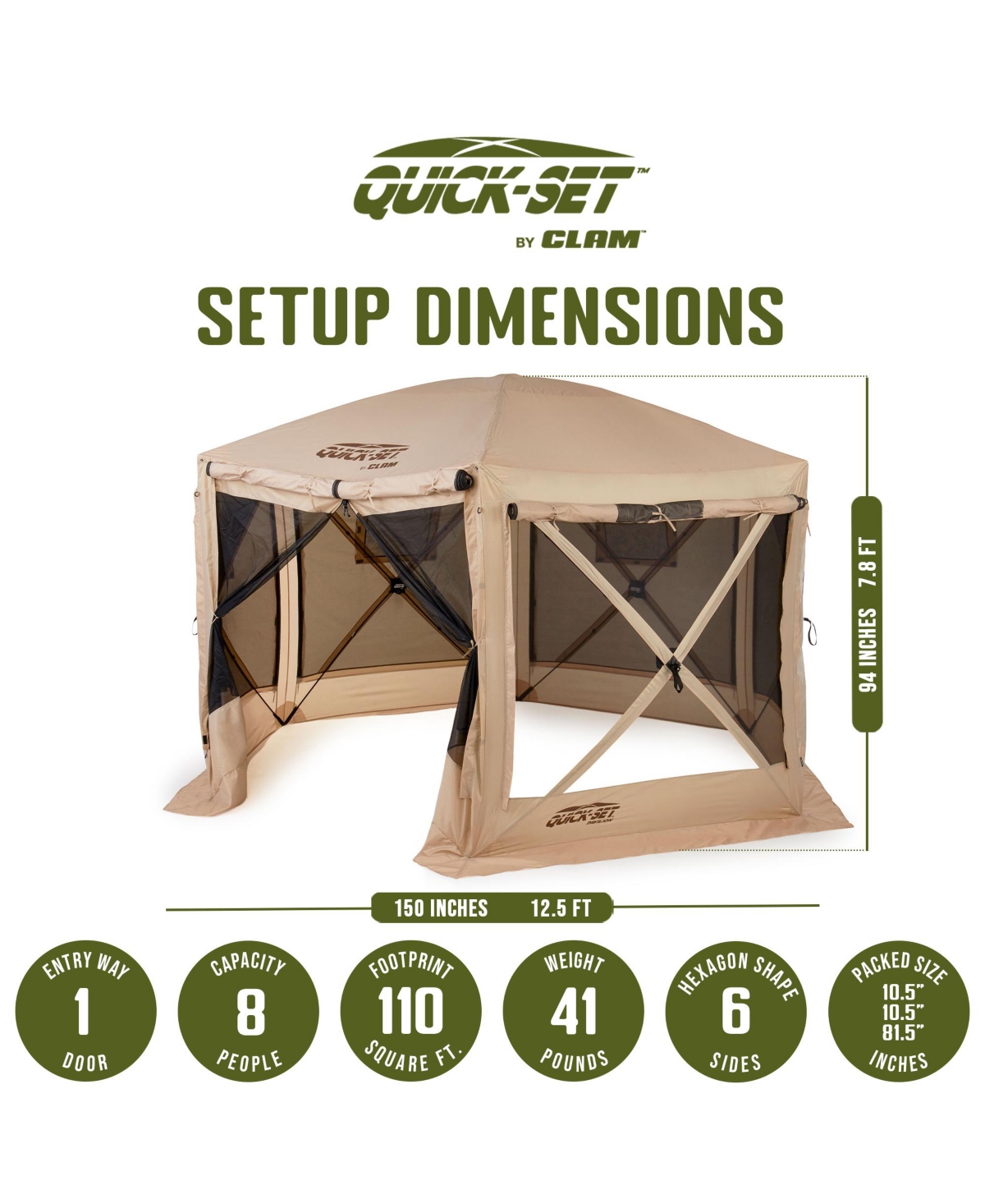 Clam Quick-Set Pavilion 12.5 x 12.5 Foot Portable Outdoor Canopy Shelter,- Tan