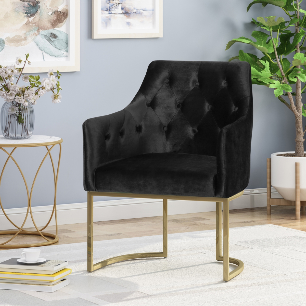 Simplie Fun Luxurious Modern Glam Accent Chair With Gold Accents