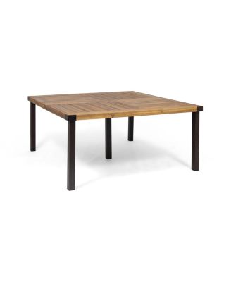 Lankershim 64: Modern Industrial Dining Table With Acacia Wood And Slat Design
