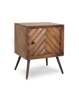 Mid-Century Modern Mango Wood Cabinet With Chevron Tile Door