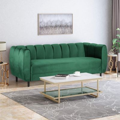 Miranda Velvet Sofa Modern Glam with Channel Stitching