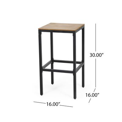 Noe Acacia Wood Bar Stools, Set Of 2, Teak Finish, Black
