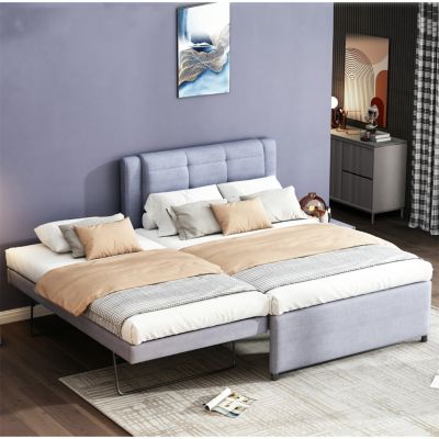Streamdale Beige Upholstered Platform Bed with Trundle