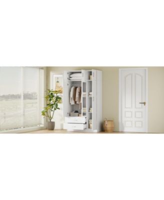 Modern 3-Door Wardrobe with Drawers, Mirror, & Cabinet