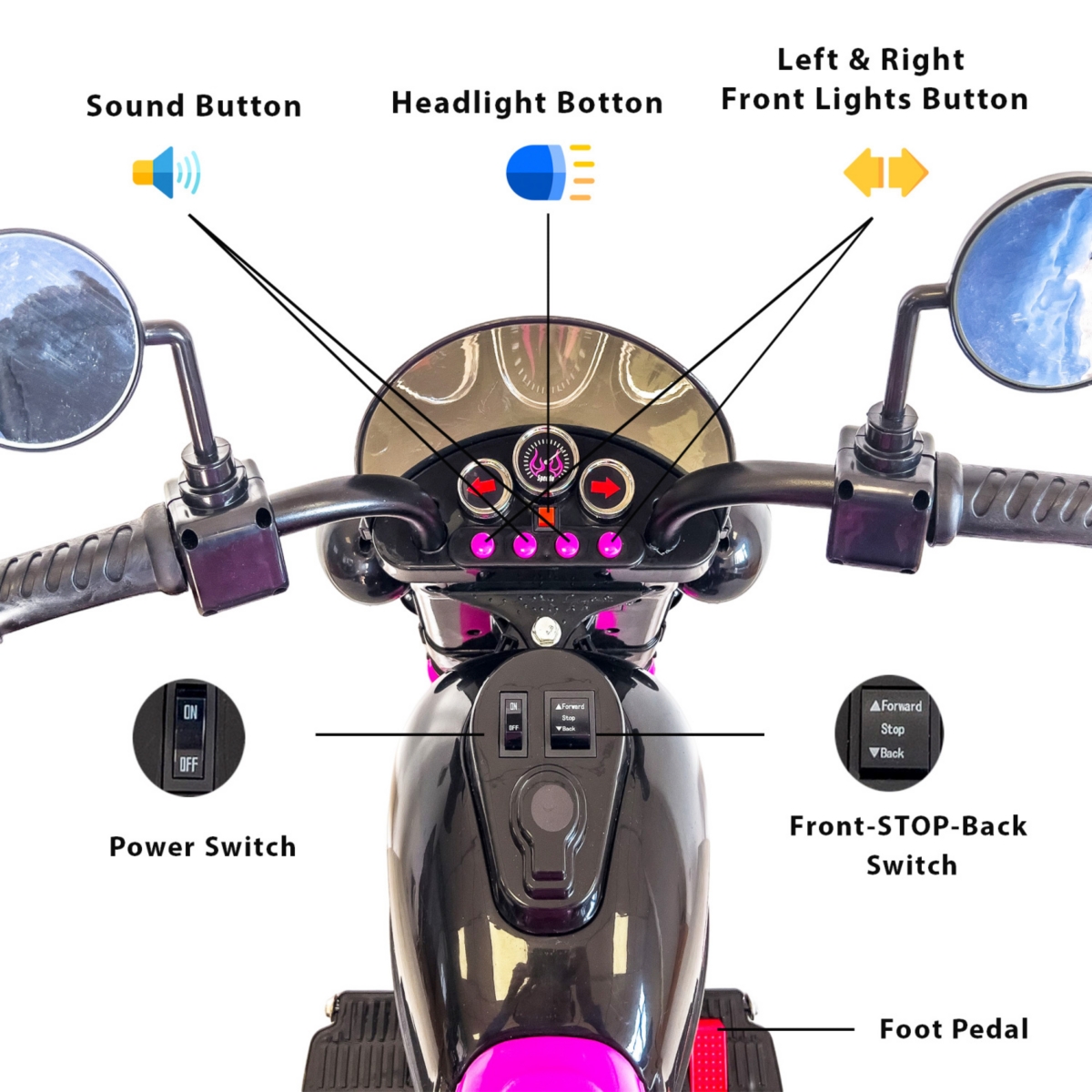 Streamdale Furniture 3-Wheel Chopper Motorcycle Toy with Led Lights & Horn for Kids