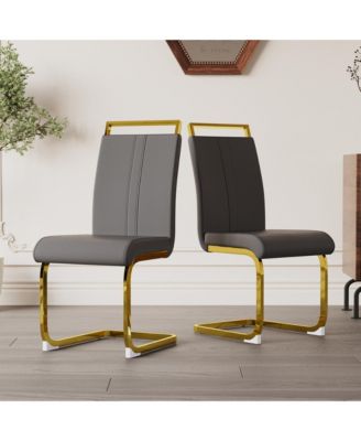 Modern Faux Leather Dining Chairs with Golden Metal Legs (Set of 4