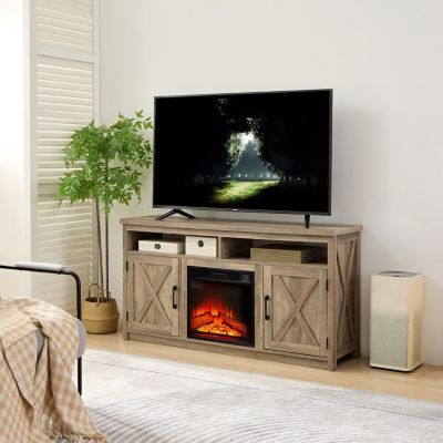 Farmhouse TV Stand with 18" Fireplace Insert for TVs up to 65