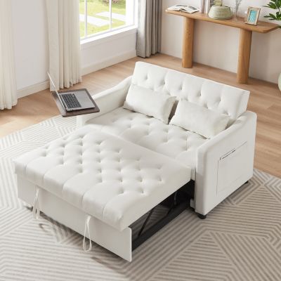 Streamdale Cream Velvet Sofa Bed with Adjustable Positions
