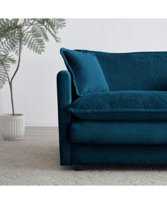 Modular Sectional Sofa with Reversible Ottoman, Blue Chenille