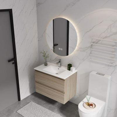 30&amp;#x22; Wood Grain Vanity with Ceramic Sink and Soft-Close Drawers