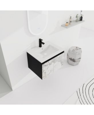 Wall-Mounted Bathroom Vanity with Ceramic Sink & Soft-Close Doors