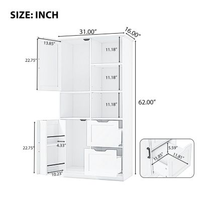 Tall Bathroom Storage Cabinet with Doors, Drawers, Shelves, Adjustable Shelf