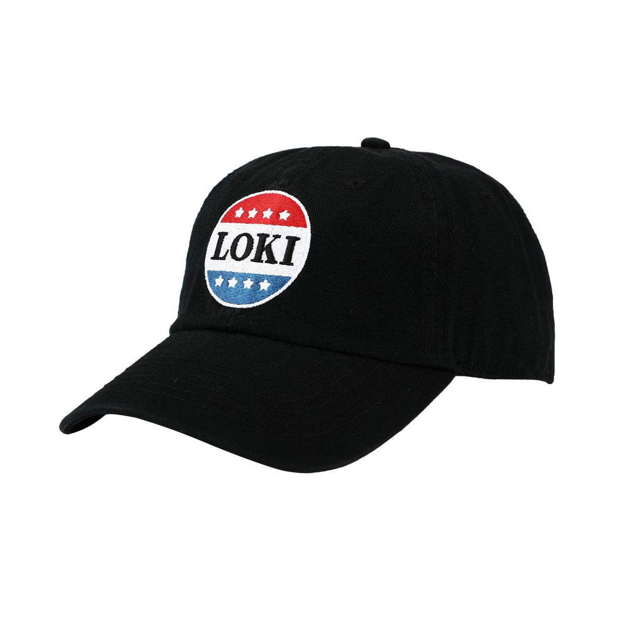 Marvel Men's Loki Red White and Blue Button EmbroideredCotton Twill Hat - Black