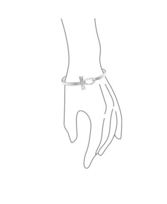 Fine Sterling Silver Egyptian Ankh Cross Bangle Bracelet - Spiritual Key of Life Sideways Horizontal