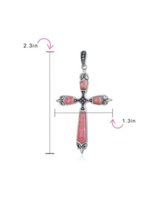 Western Style Spiritual Religious Blue Natural Turquoise Fleur De Lis Cross Pendant Necklace Oxidized Sterling Silver