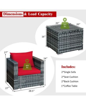 3 Pieces Patio Rattan Furniture Bistro Sofa Set with Cushioned