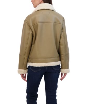Women's Zip Front Faux Leather Shearling Jacket