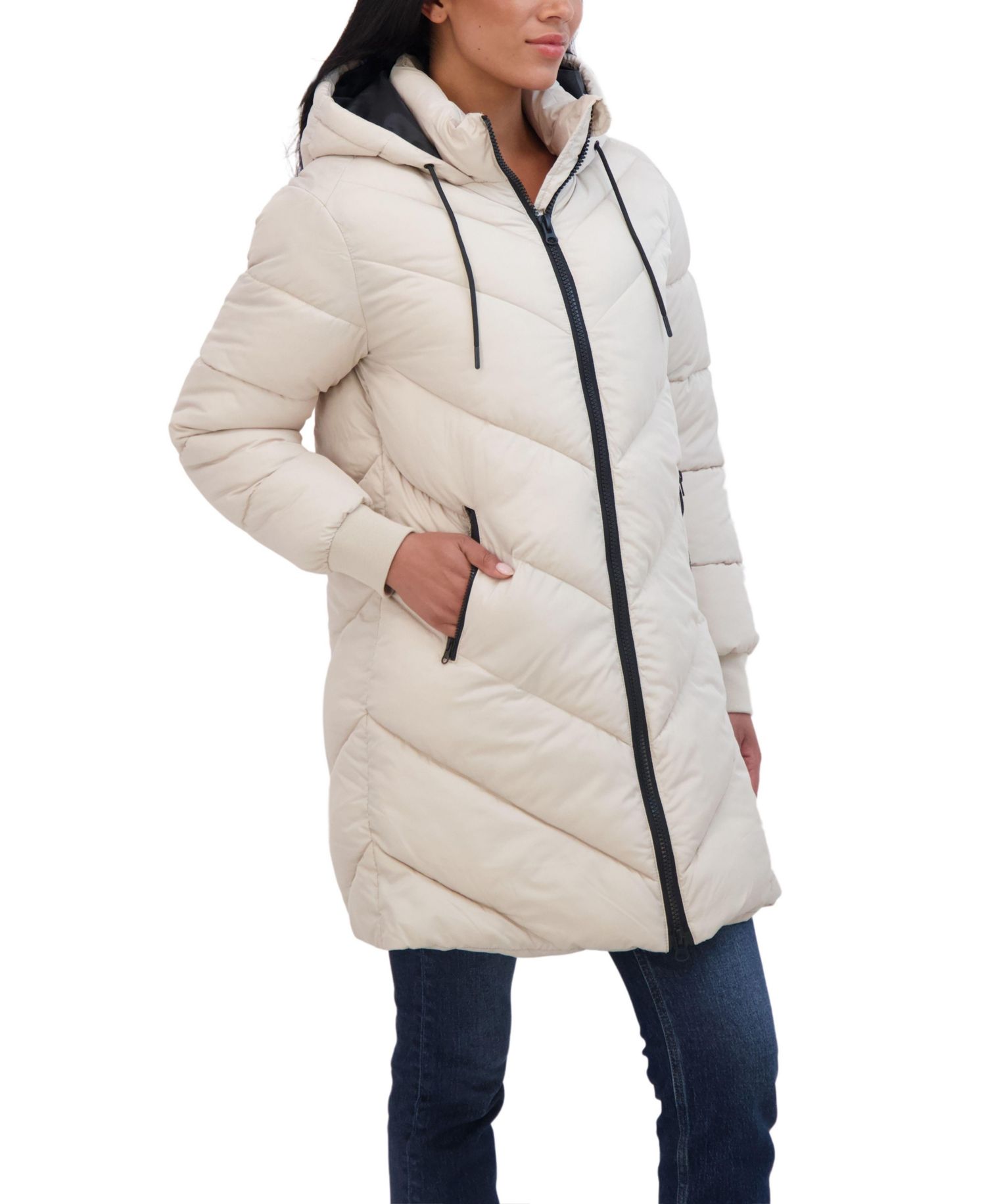 Women's 3/4 Puffer Jacket with Hood