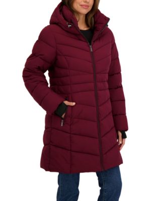 Women's 3/4 Hooded Stretch Puffer Coat