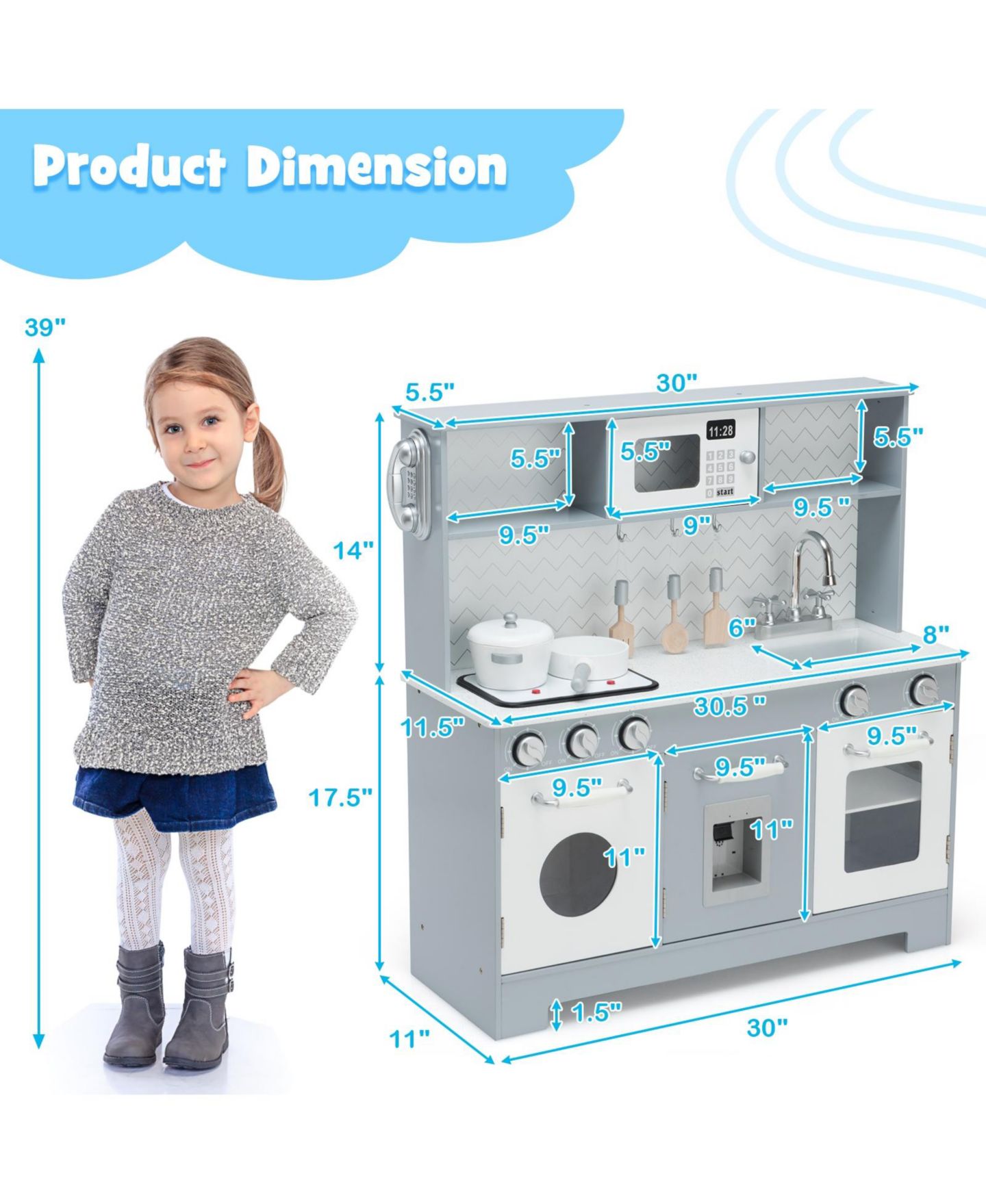 Детский игровой набор SUGIFT Wooden Kitchen Playset with Lights and Sounds, Ages 3+ — фото 2