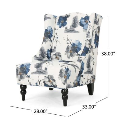 1 Pc Upholstered Fabric & Birch Wood  Wingback Design  Club Chair