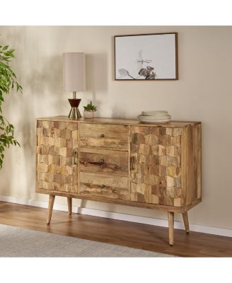 Mid-Century Modern 3-Drawer 2-Door Cabinet With 3D Tile Weave