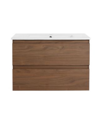 30" Wood Grain Vanity with Ceramic Sink and Soft-Close Drawers