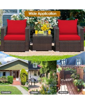 3 Pieces Patio Conversation Rattan Furniture Set with Cushion