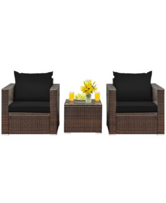 3 Pieces Patio Conversation Rattan Furniture Set with Cushion