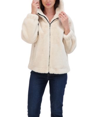 Juniors' Juniors' Reversible Faux Fur Hooded Bomber Jacket