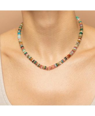 Olivia Sterling Silver Mixed Gemstone Multicolor Beaded Choker Necklace