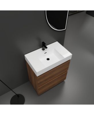 Modern 30" Bathroom Vanity with Single Sink, Double Drawer, Brown