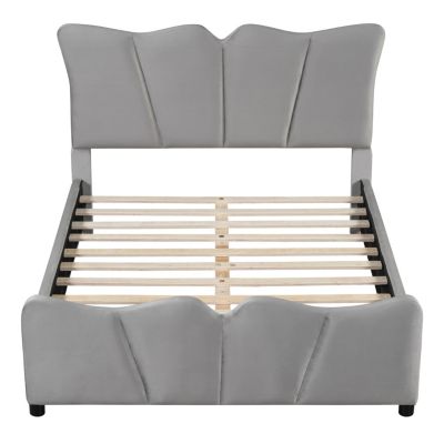 Streamdale Beige Velvet Upholstered Platform Bed