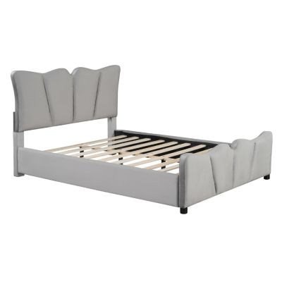 Streamdale Beige Velvet Upholstered Platform Bed