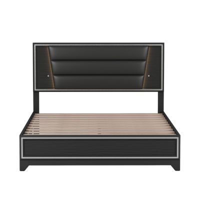 Streamdale Queen Size Upholstered Bed with LED Lights and Sparkling Decor