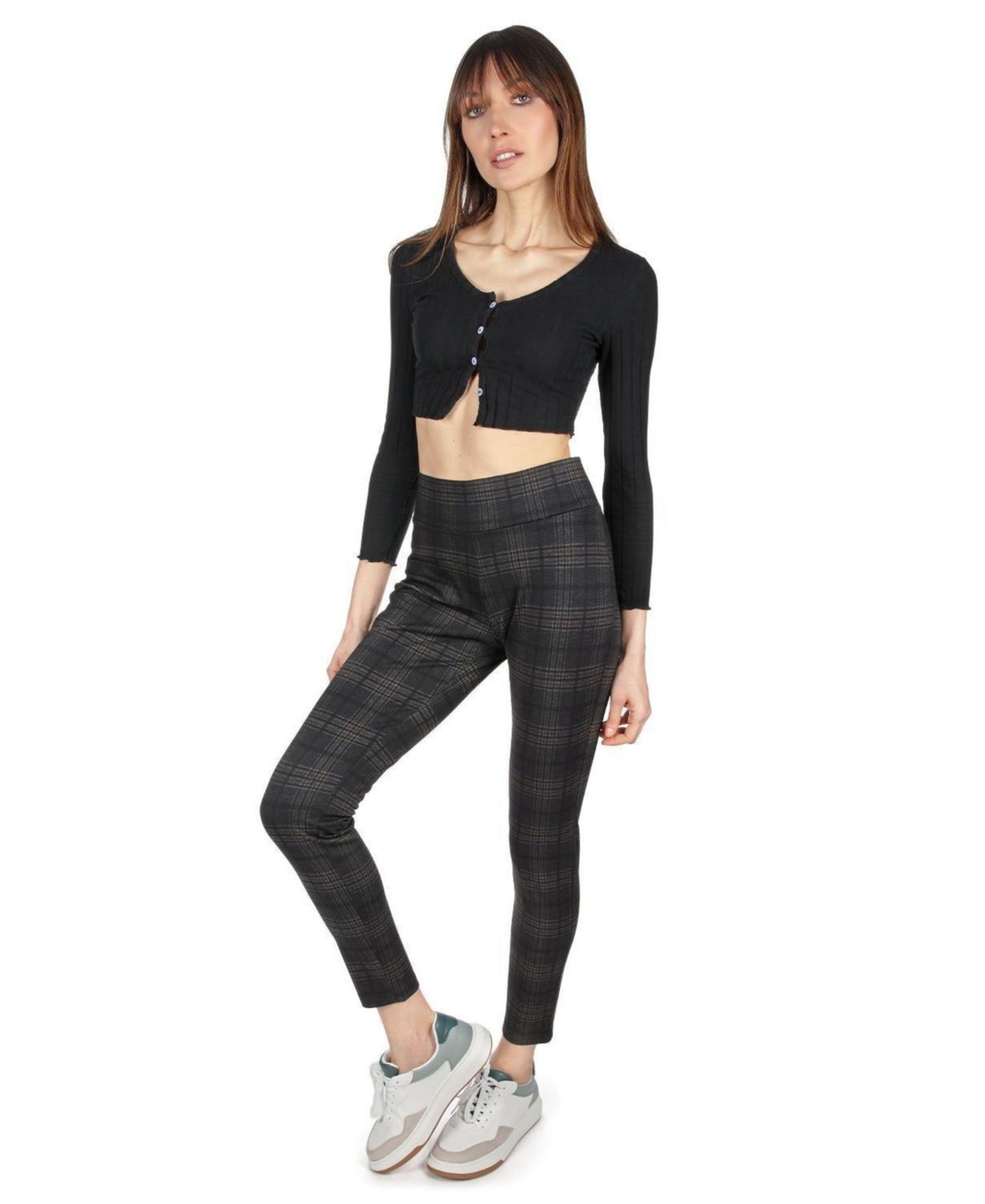 Women's Plaid Shaping Leggings - Black