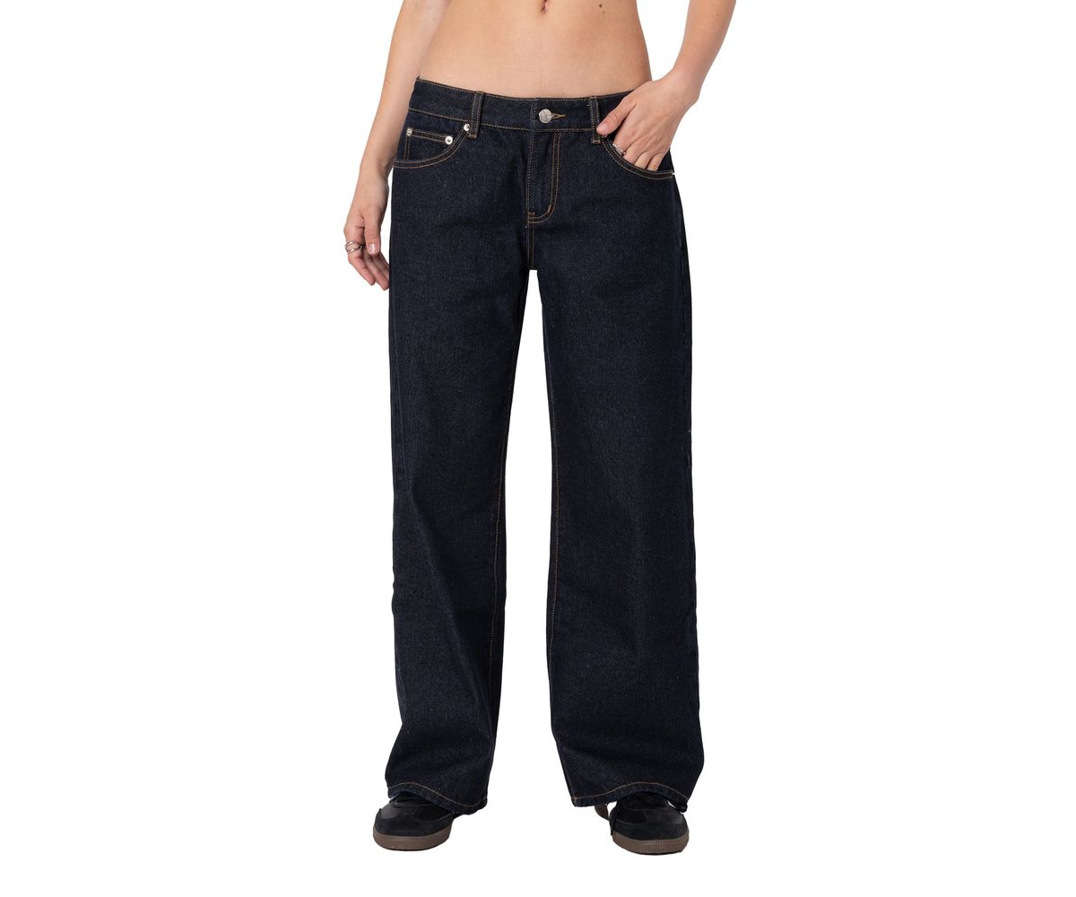 Edikted Women's Raelynn washed low rise jeans - Indigo-blue-raw-washed