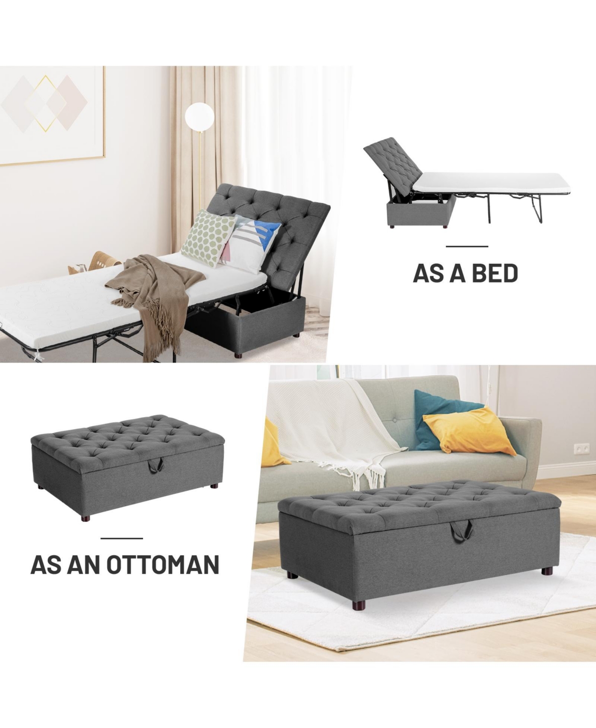 Slickblue Folding Ottoman Sleeper Bed with Mattress for Guest Bed and Office Nap- Grey